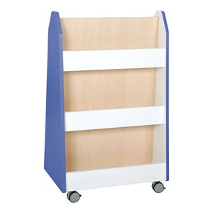 Quadro Bokhylla dubbel på hjul, blå, björkstomme