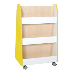 Quadro Bokhylla dubbel på hjul, gul, björkstomme