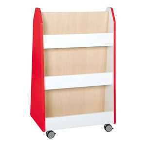 Quadro Bokhylla dubbel på hjul, röd, björkstomme