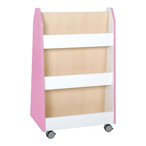 Quadro Bokhylla dubbel på hjul, rosa, björkstomme