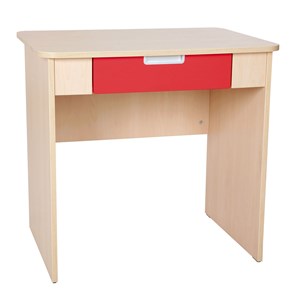 Quadro Skrivbord med röd bred låda, björk