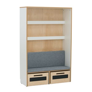 Bokhylla Nea med sittplats, trä/vit laminat