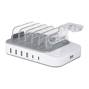 USB-laddningsstation, 6 portar, 50 W, vit