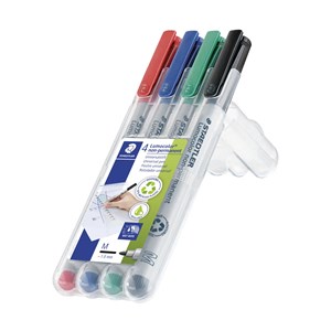 Lumocolor vattenlöslig OH-penna 0,8-1 mm 4 färger