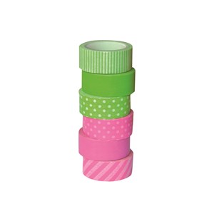 Washitape grønn & rosa 6 forskjellige