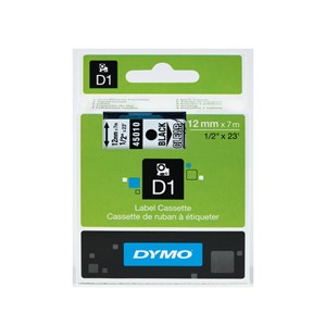 Merketape Dymo D1 12mm X 7m svart tekst på transp.