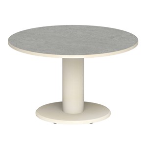 Søylebord Marcus Ø 120 cm, bjørk + lys grå lino