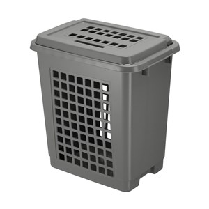 Plastkurv med lokk 46x32x50 cm, 45 liter, grå